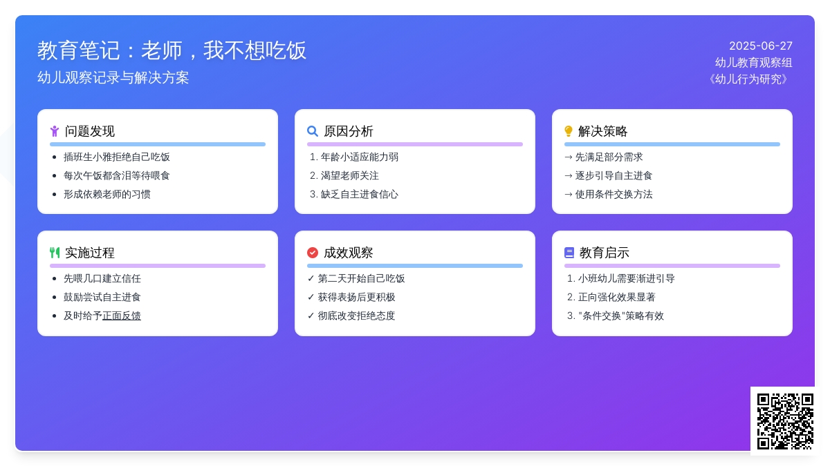 幼儿观察记录《老师，我不想吃饭》