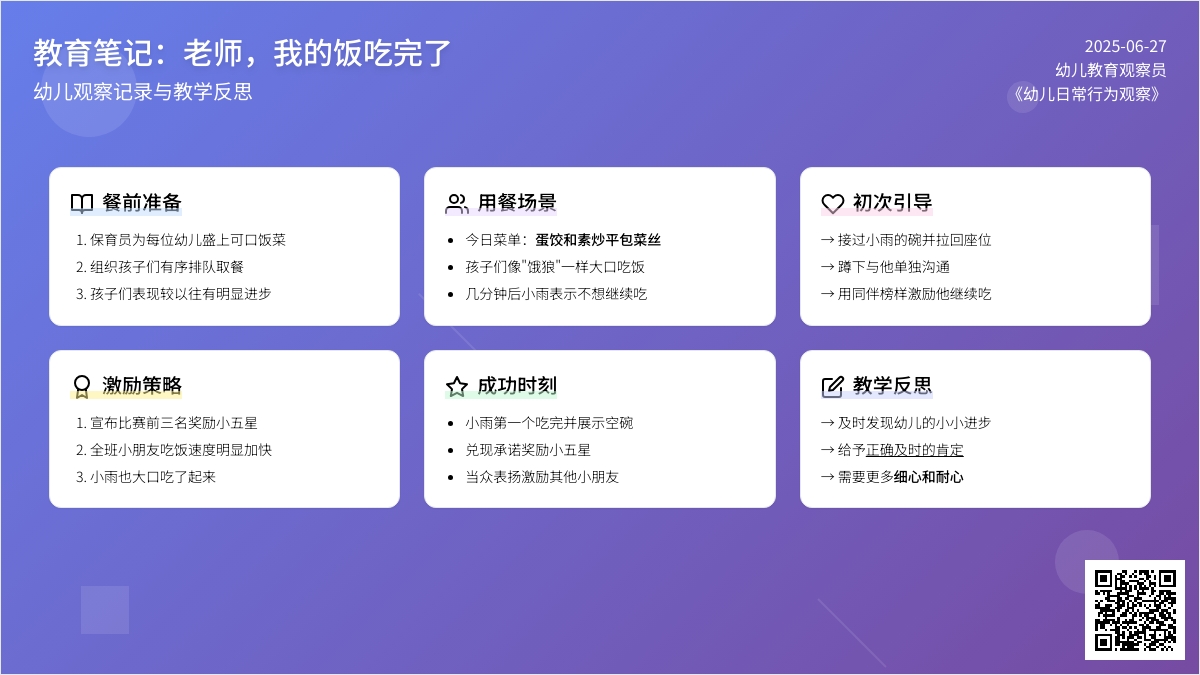 幼儿观察记录《老师，我的饭吃完了》
