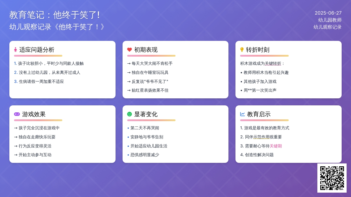 幼儿观察记录《他终于笑了！》