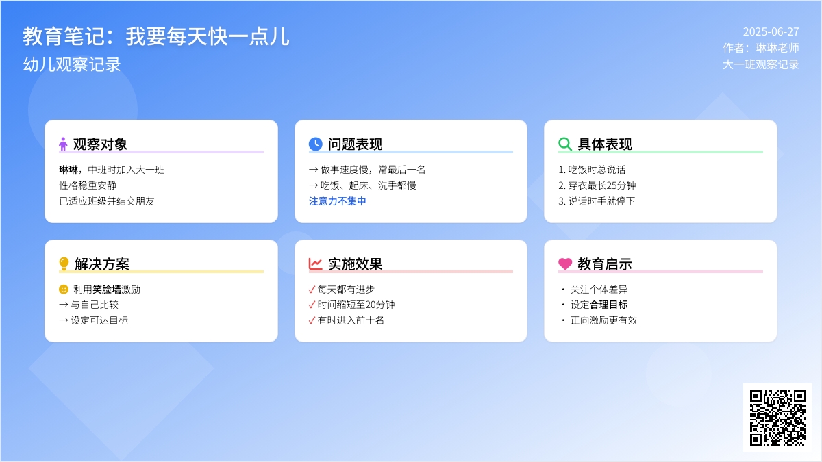 幼儿观察记录《我要每天快一点儿》