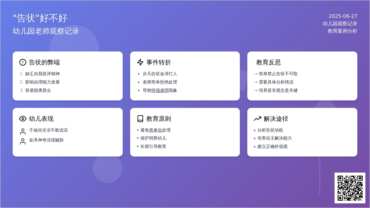 幼儿园老师观察记录《“告状”好不好》