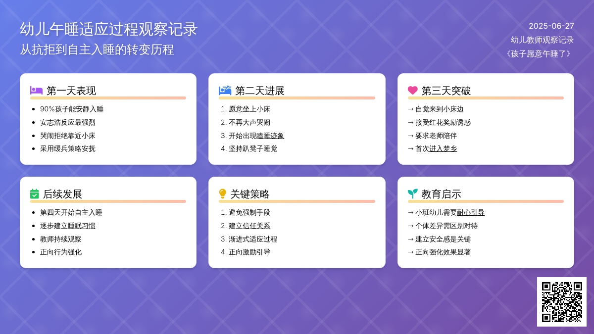 幼儿教师观察记录《孩子愿意午睡了》