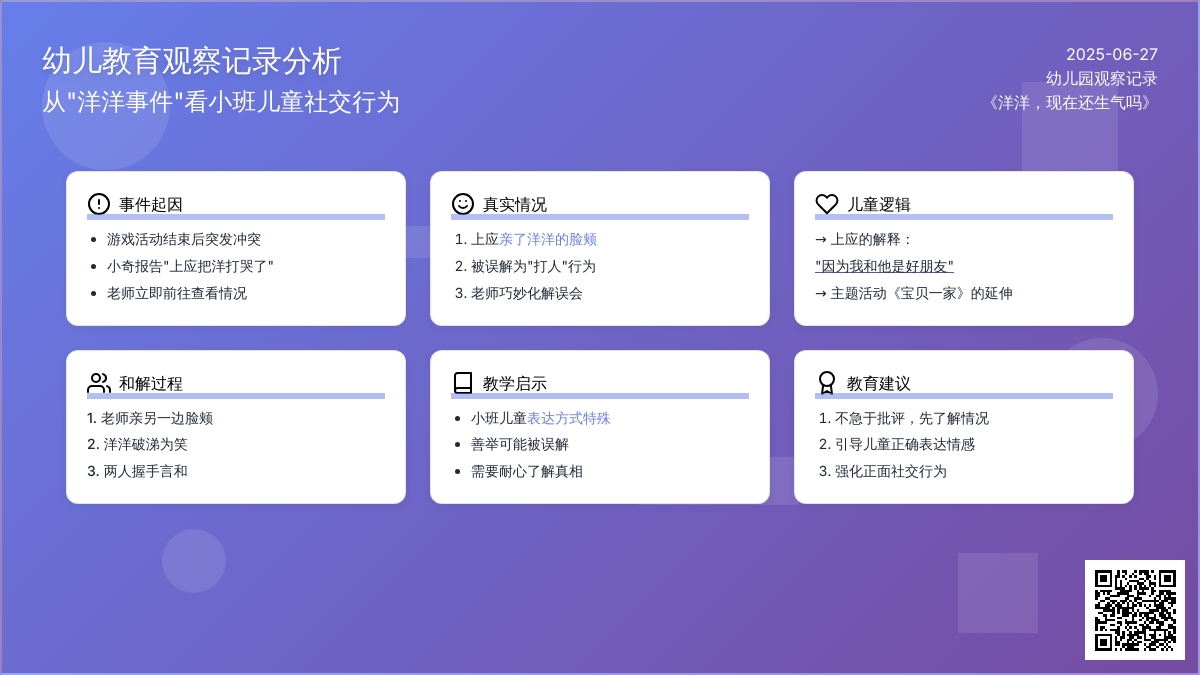 幼儿园老师观察记录《洋洋，现在还生气吗》