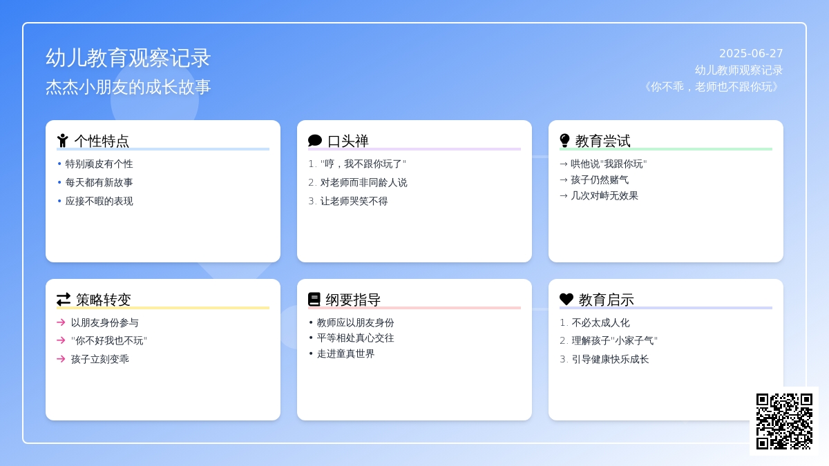 幼儿教师观察记录《你不乖，老师也不跟你玩》