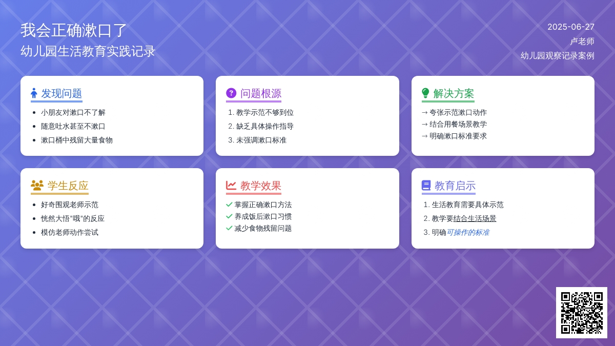 幼儿园观察记录案例《我会正确漱口了》