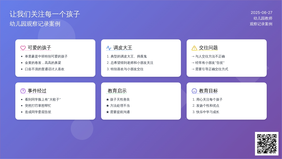 幼儿园观察记录案例《让我们关注每一个孩子》