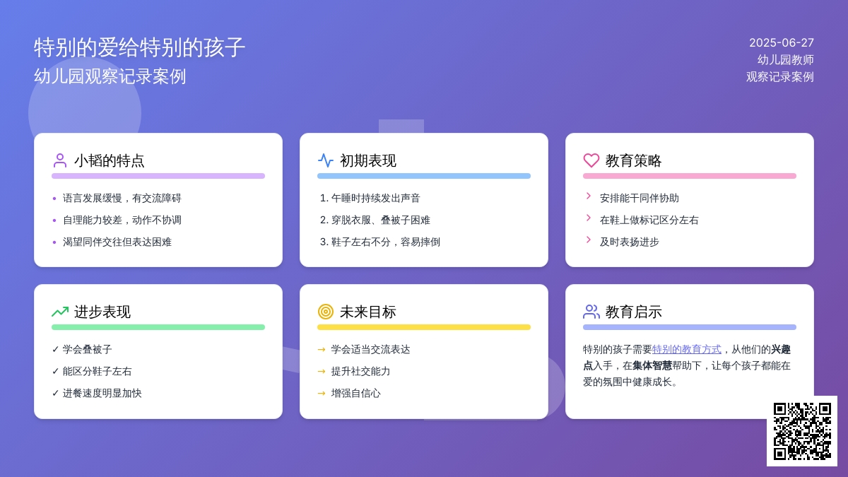 幼儿园观察记录案例《特别的爱给特别的孩子》