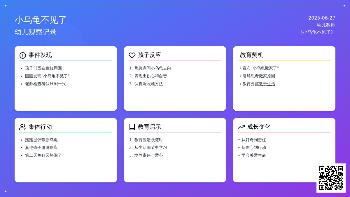幼儿观察记录《小乌龟不见了》