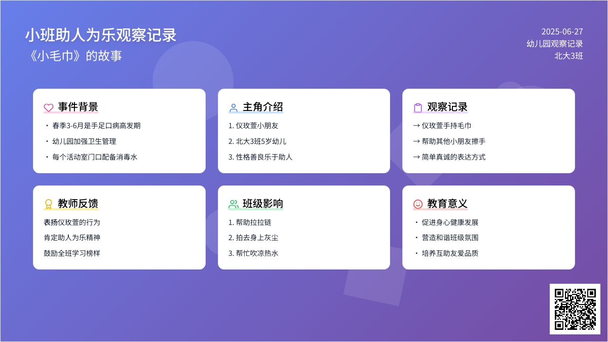 小班助人为乐观察记录《小毛巾》