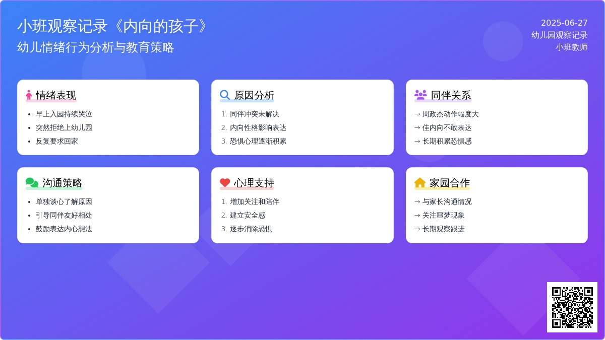 小班观察记录《内向的孩子》