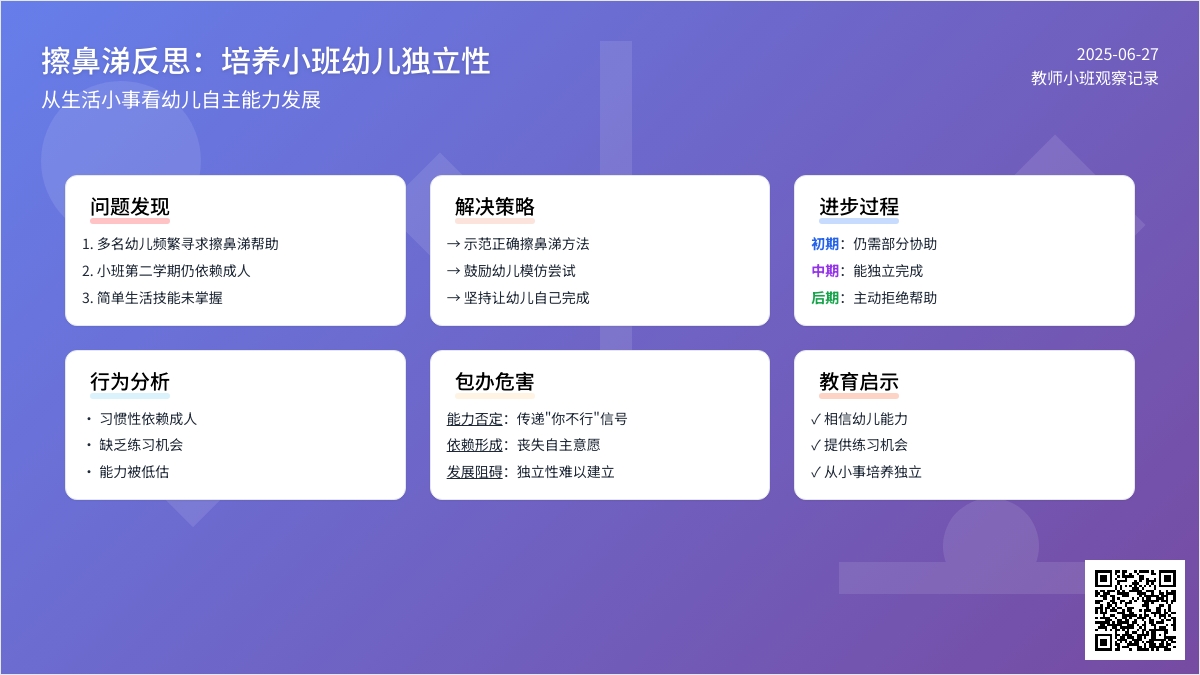 教师小班观察记录《擦鼻涕反思》