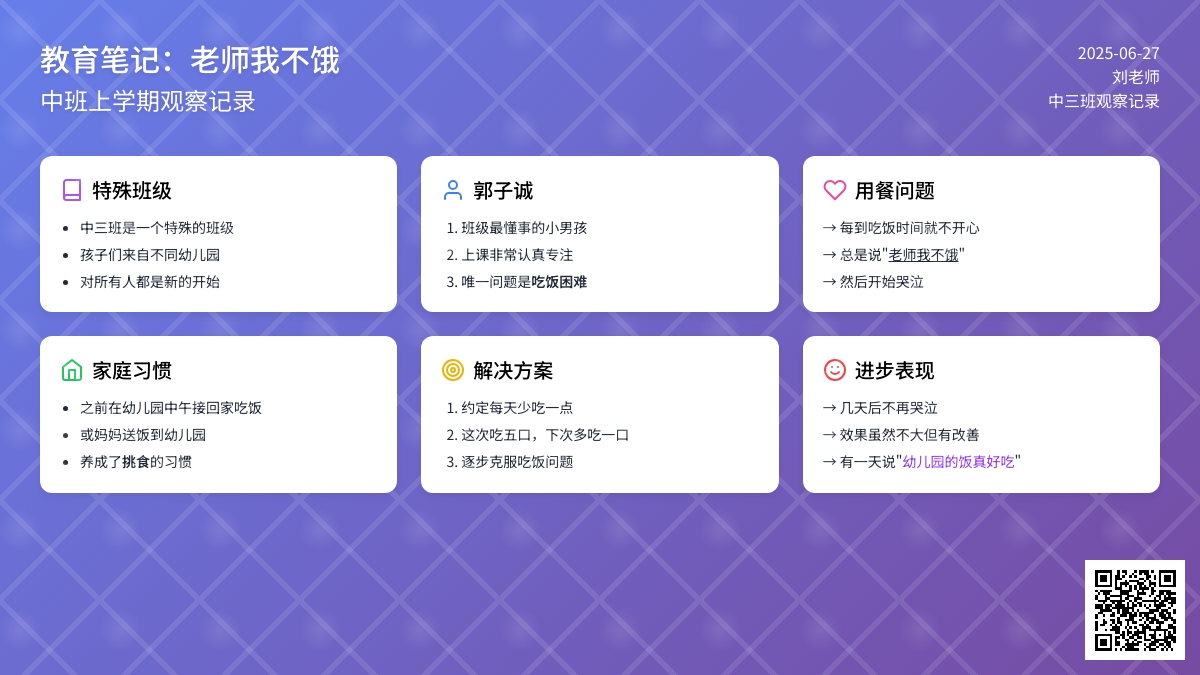 中班上学期观察记录《老师我不饿》