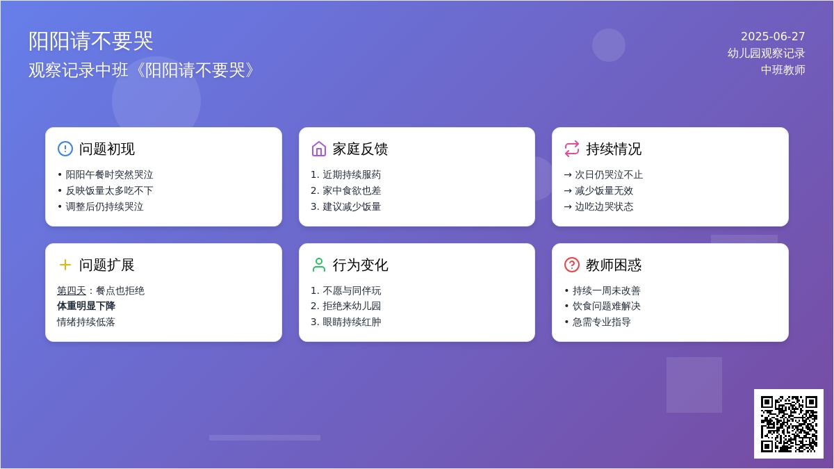 观察记录中班《阳阳请不要哭》