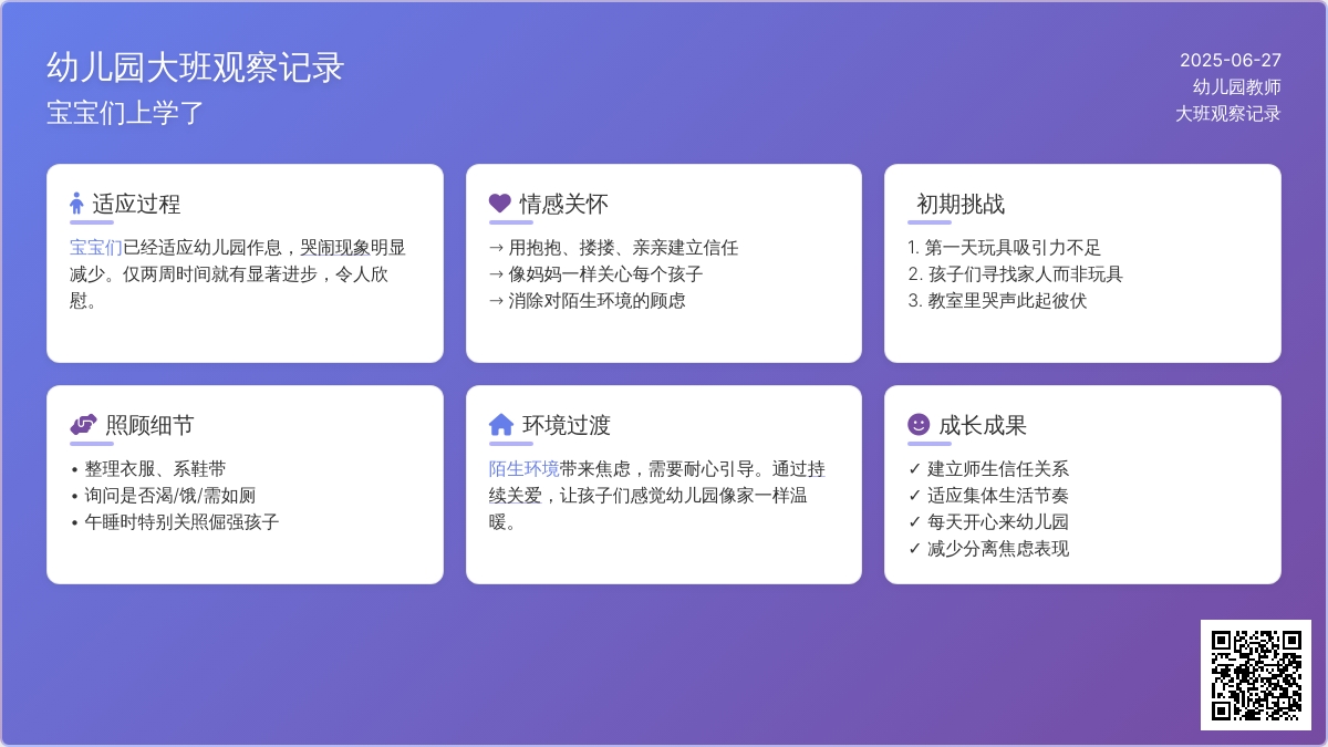 幼儿园大班观察记录《孩子们上学了》