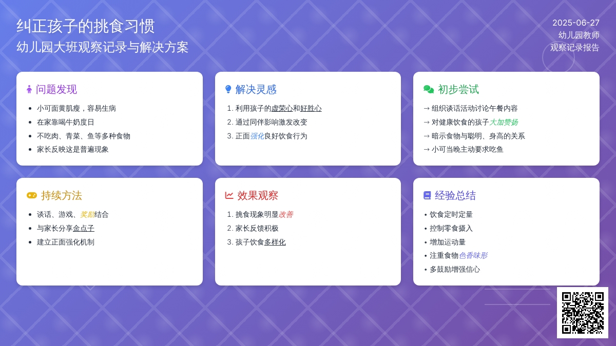 幼儿园大班观察记录《纠正孩子的挑食》