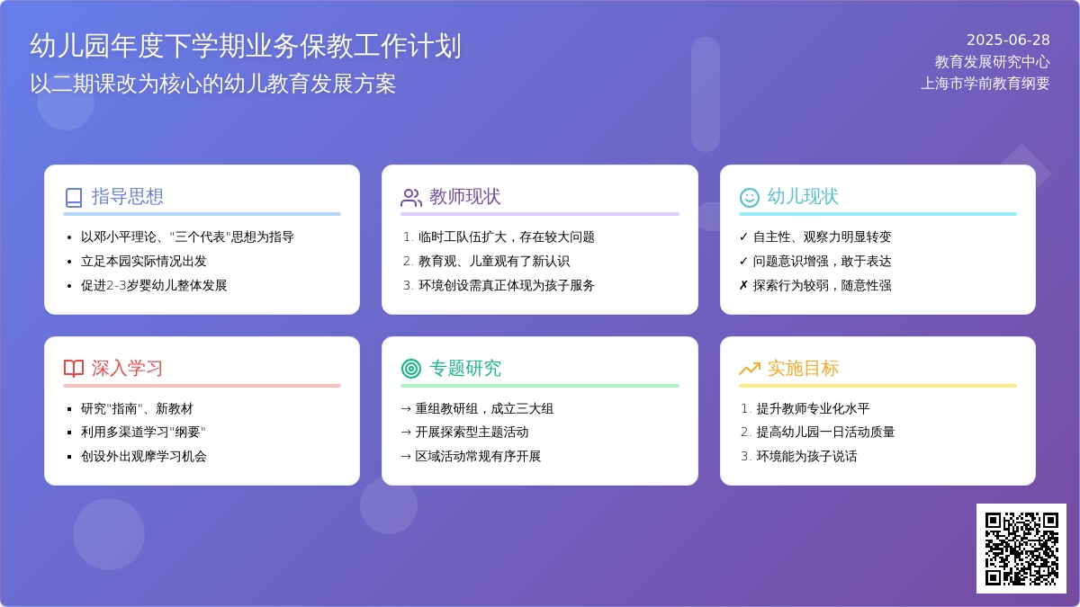 幼儿园年度下学期业务保教工作计划