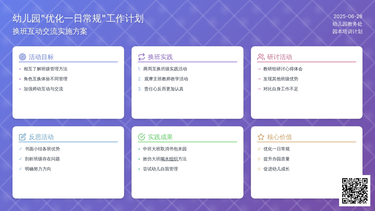 幼儿园“优化一日常规，换班互动交流”工作计划