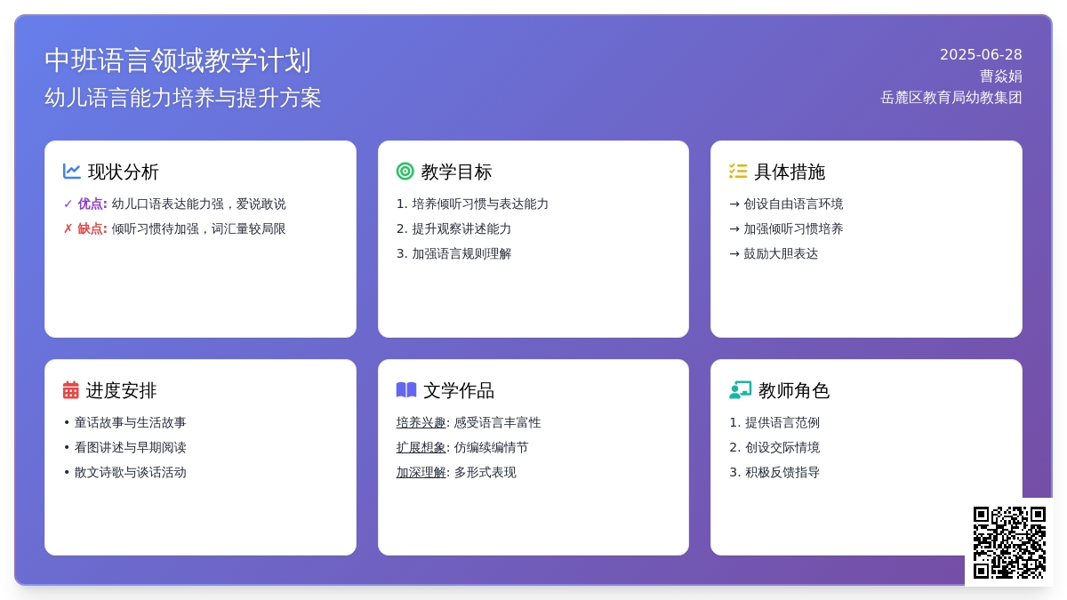 2011年上学期中二班语言领域教学工作计划