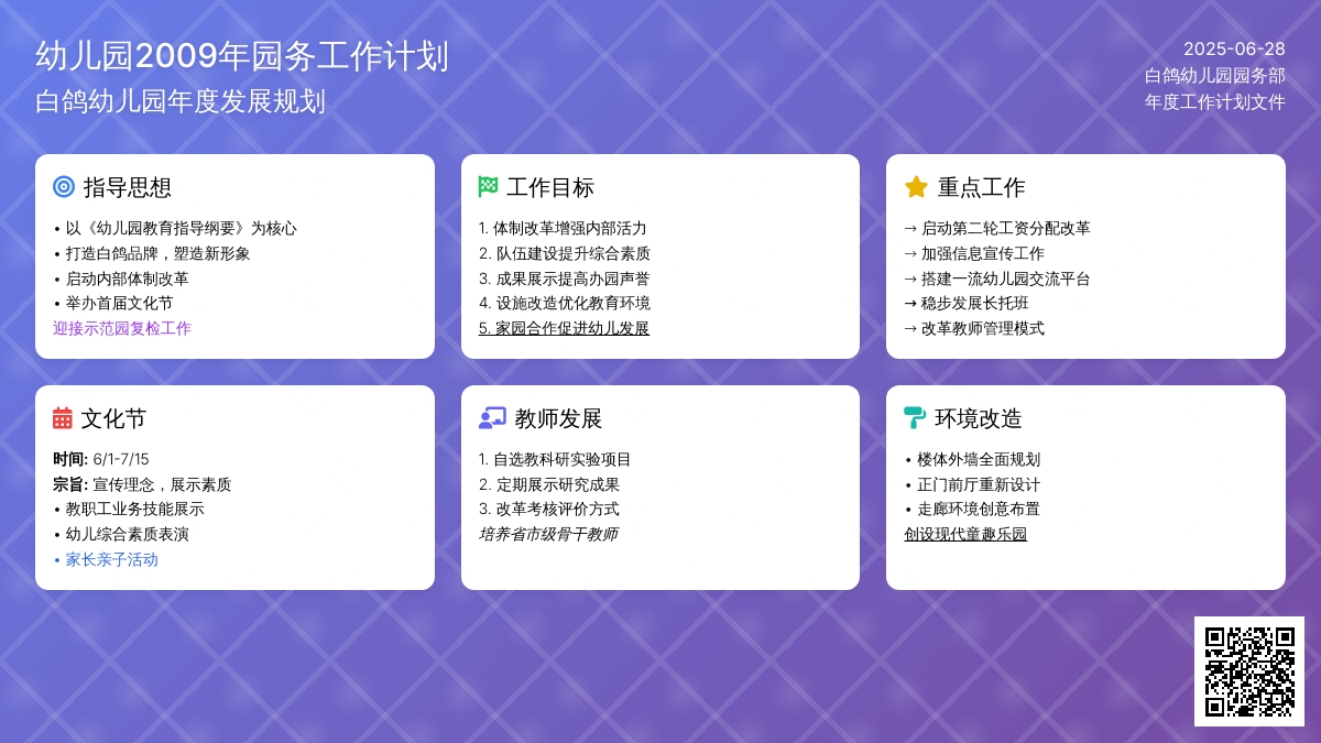 幼儿园2009年园务工作计划