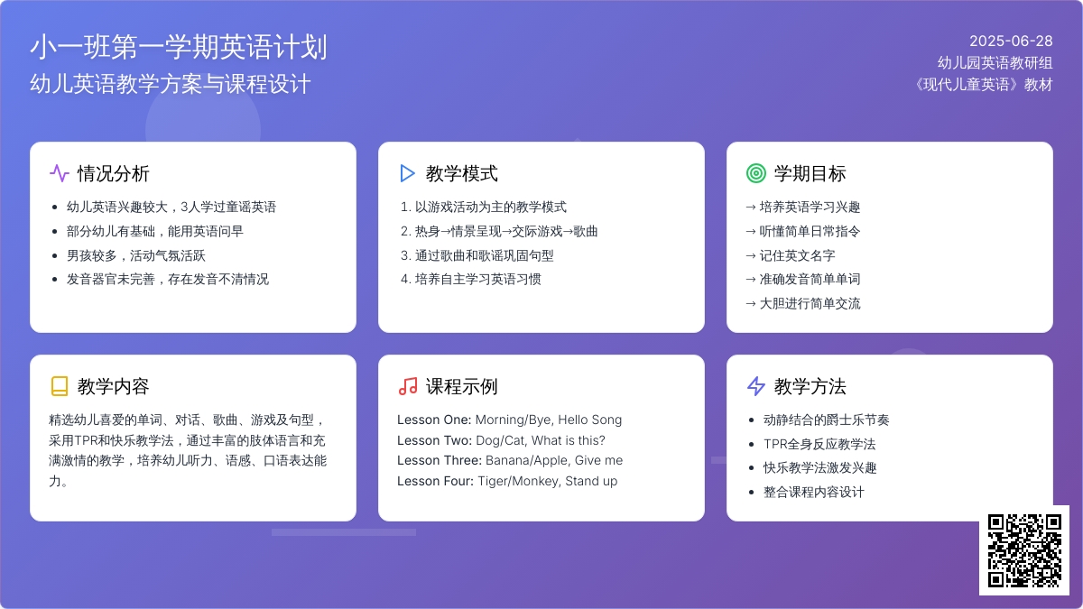 小一班第一学期英语计划