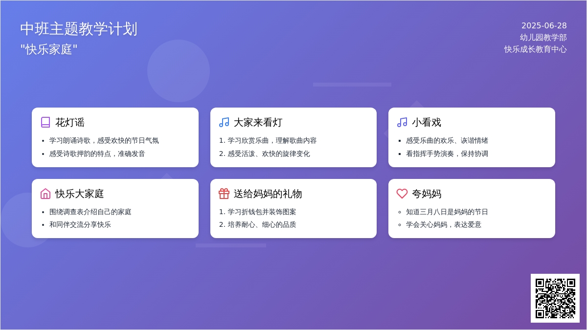 中班主题教学计划“快乐家庭”