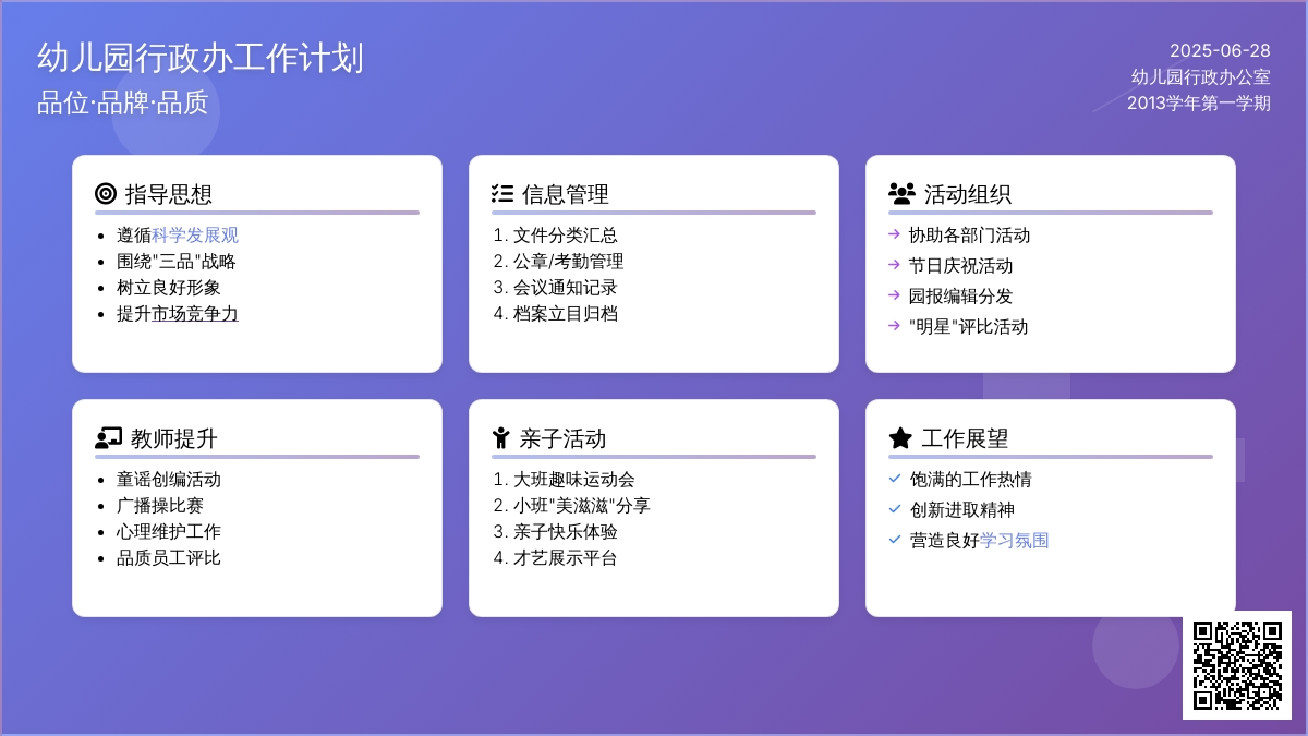 2013学年第一学期幼儿园行政办工作计划