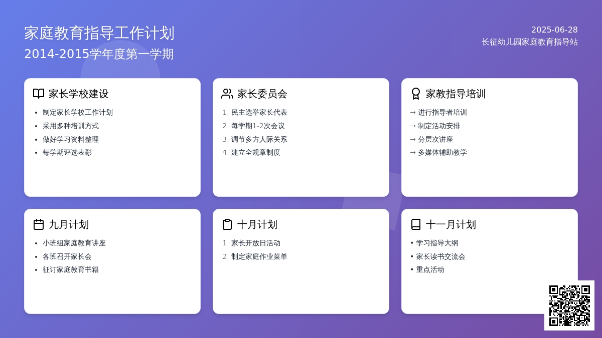 2014--2015学年度第一学期幼儿园家长学校工作计划范文