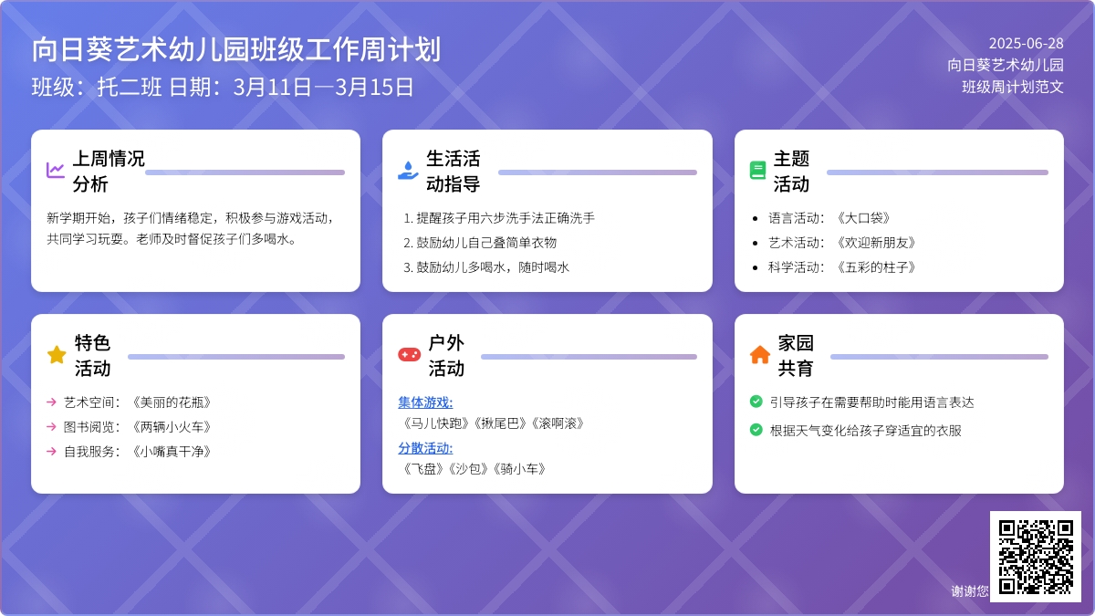 2015年向日葵艺术幼儿园班级周计划范文