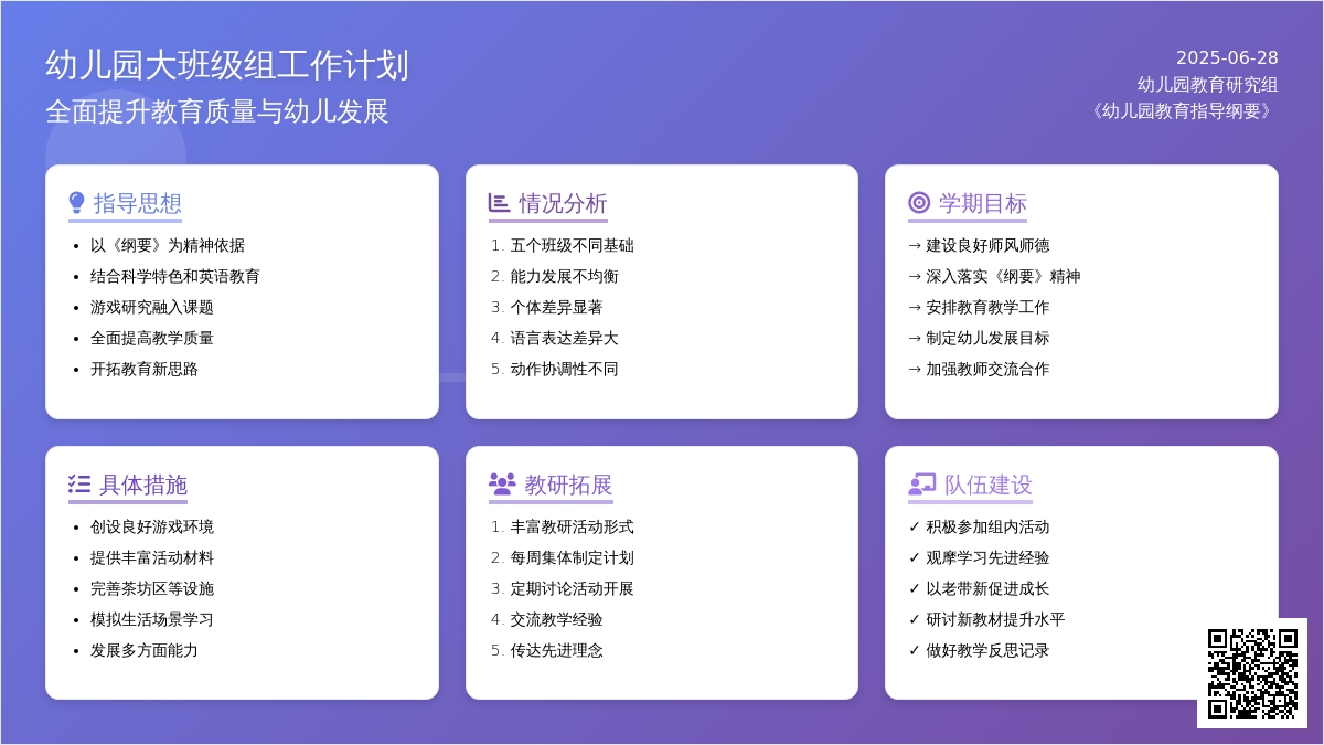 2016年幼儿园大班级组工作计划范文