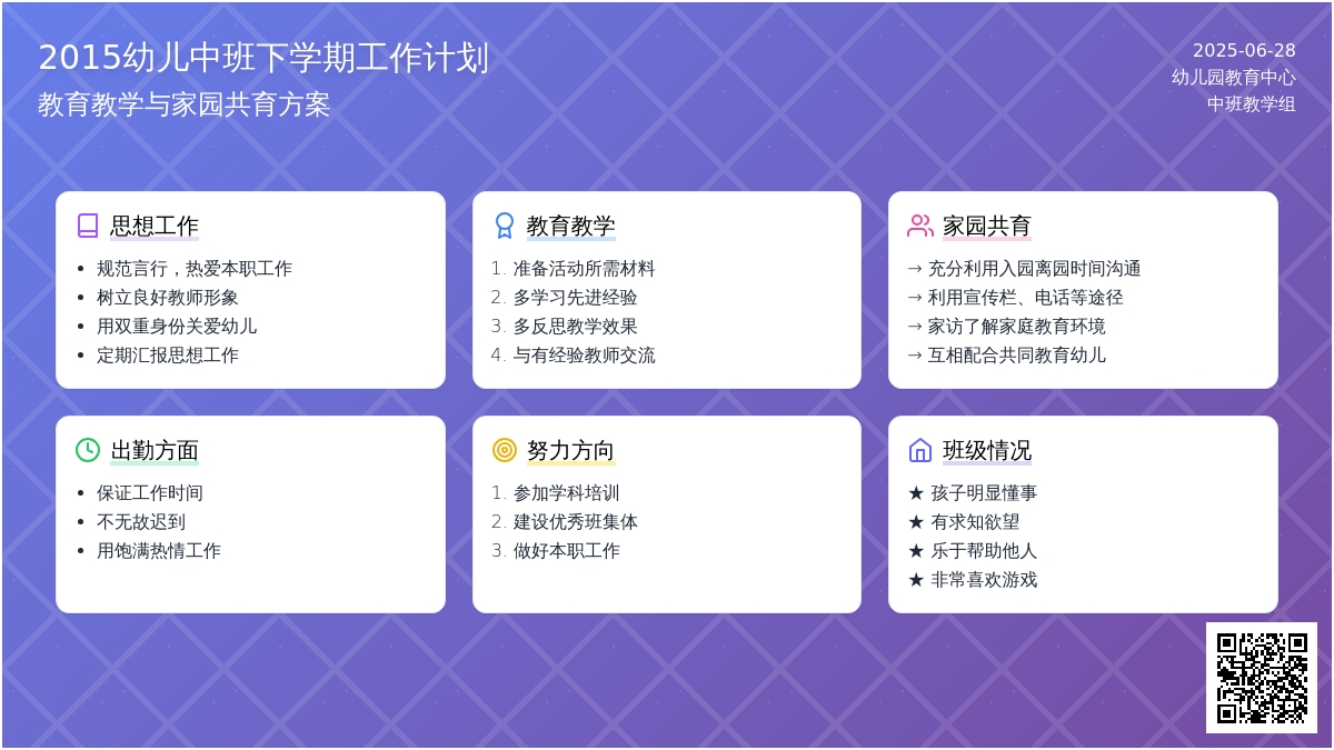 幼儿中班2015下学期工作计划范文
