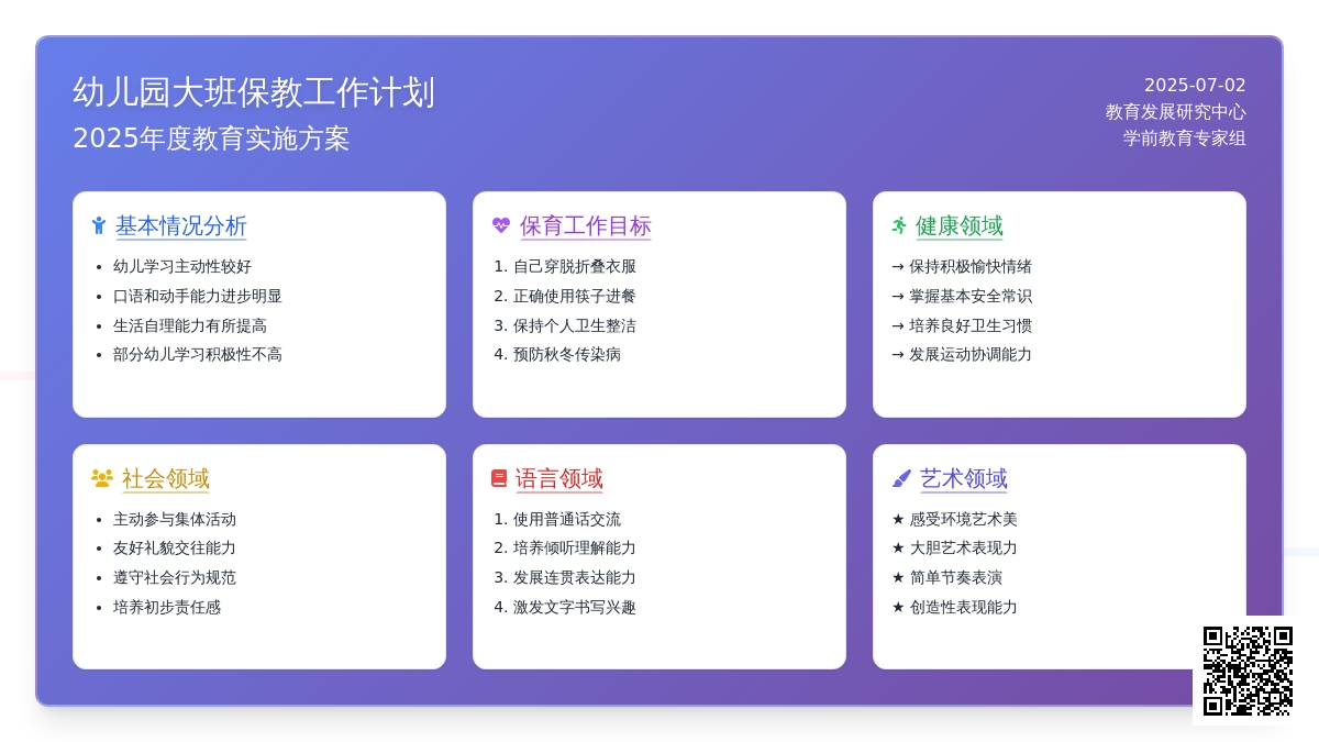 2016年幼儿园大班保教工作计划范文