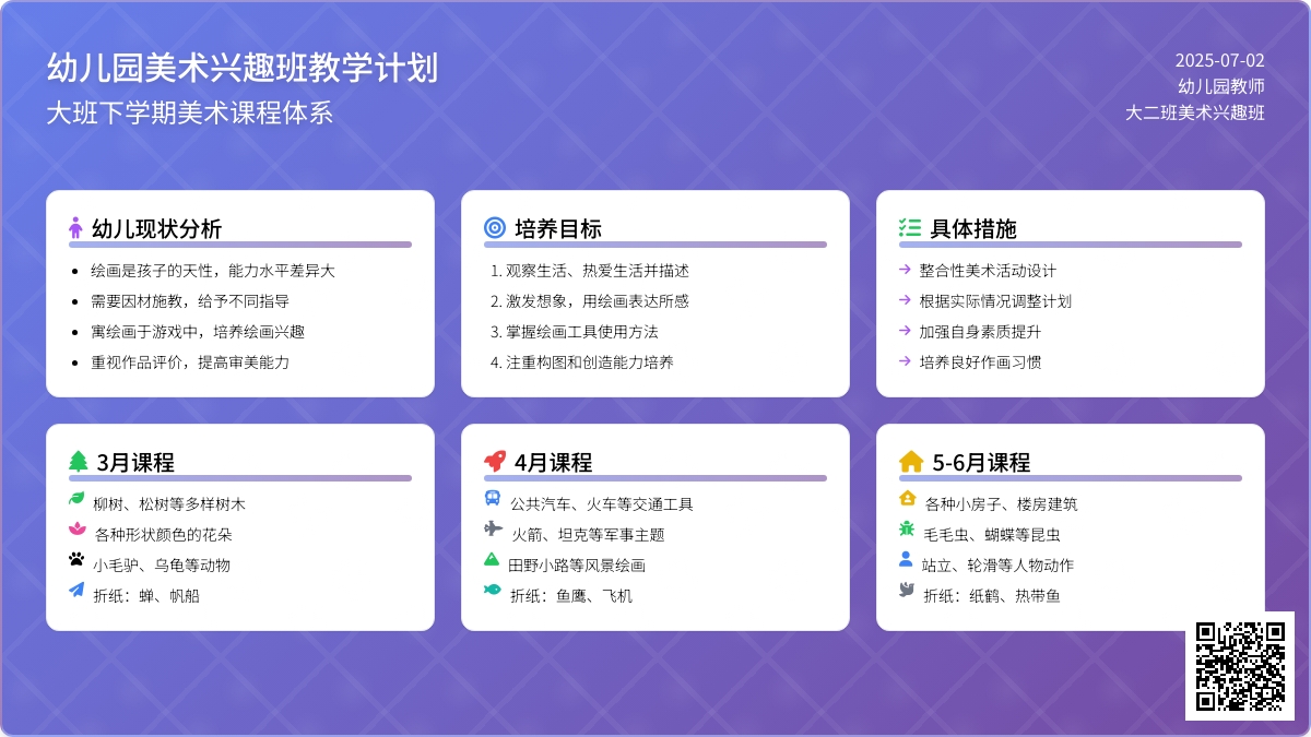 幼儿园大班下学期美术兴趣班计划