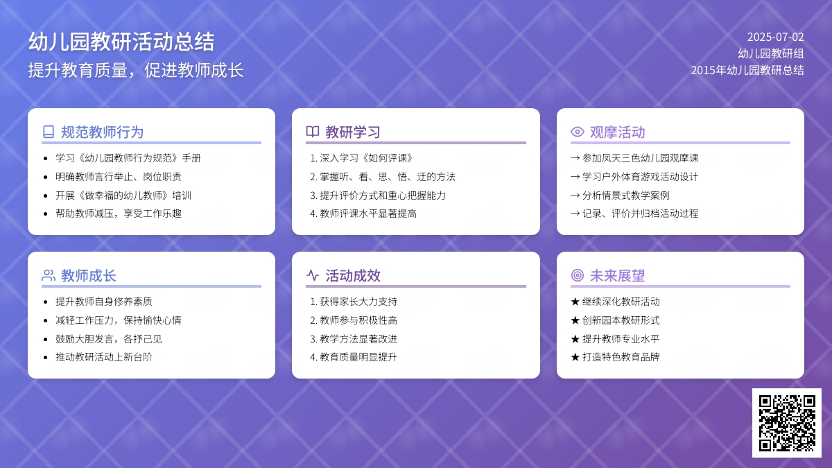 2015年幼儿园教研总结范文