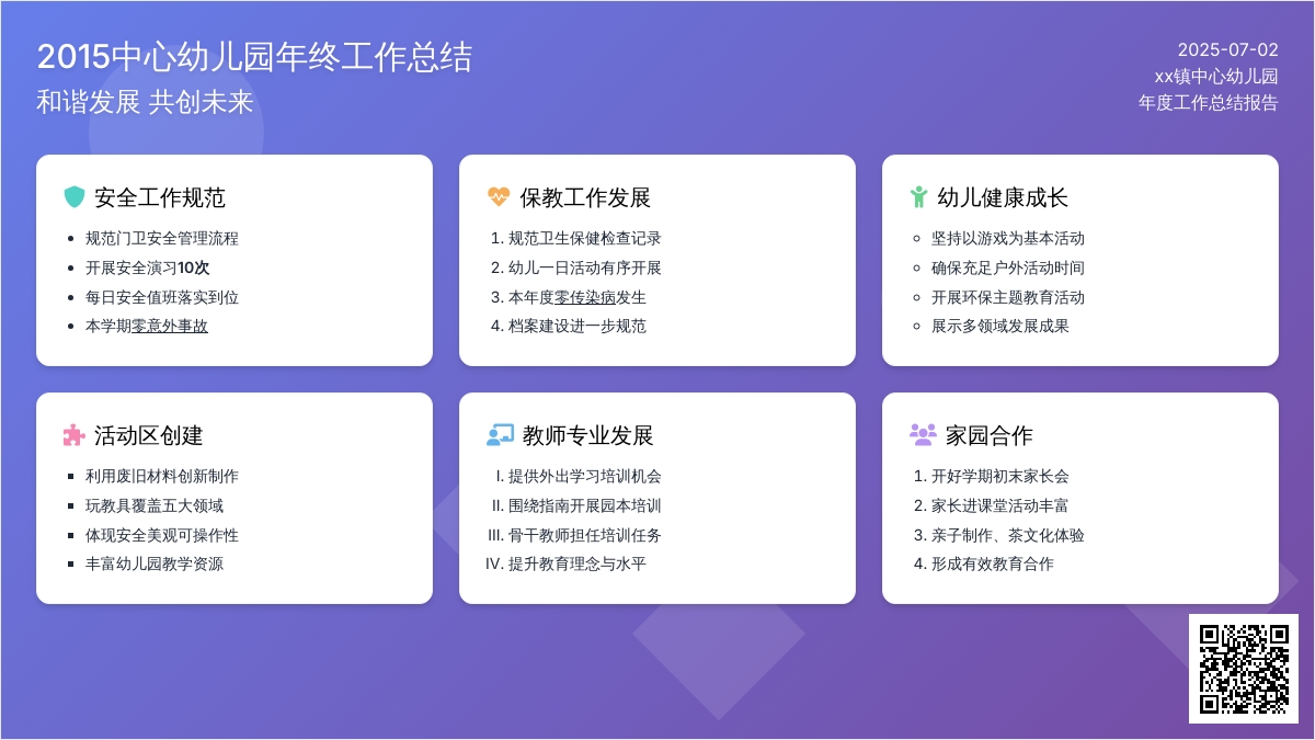 2015中心幼儿园年终工作总结范文