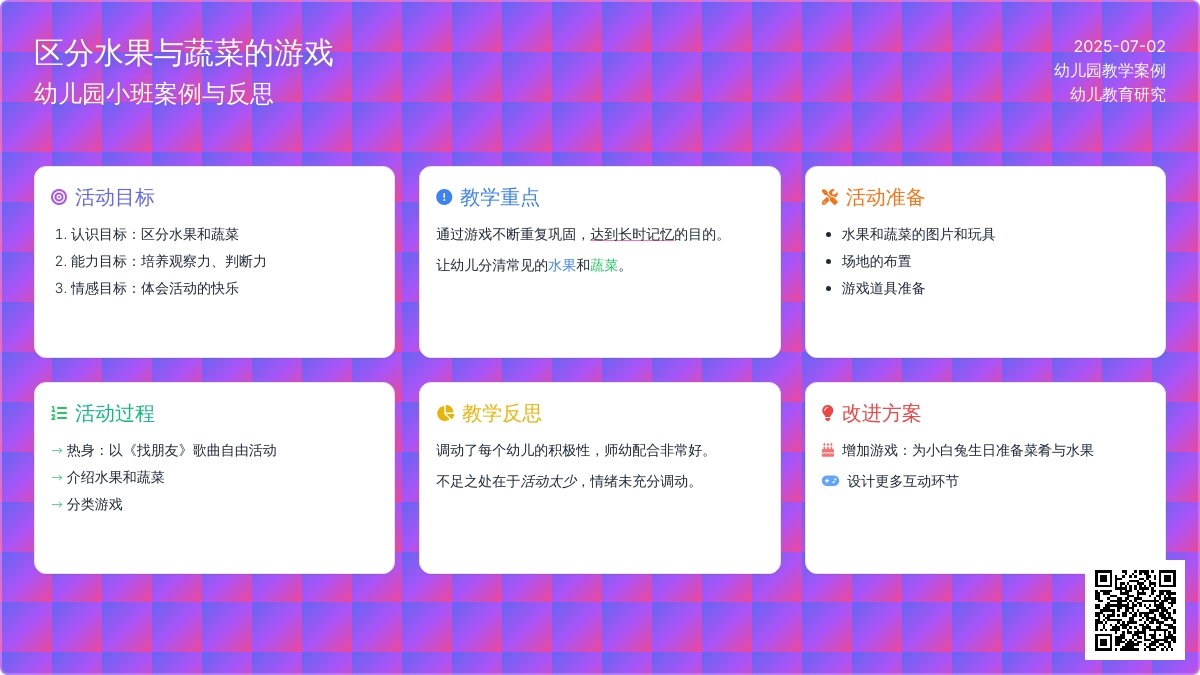 幼儿园小班案例与反思《区分水果与蔬菜的游戏》