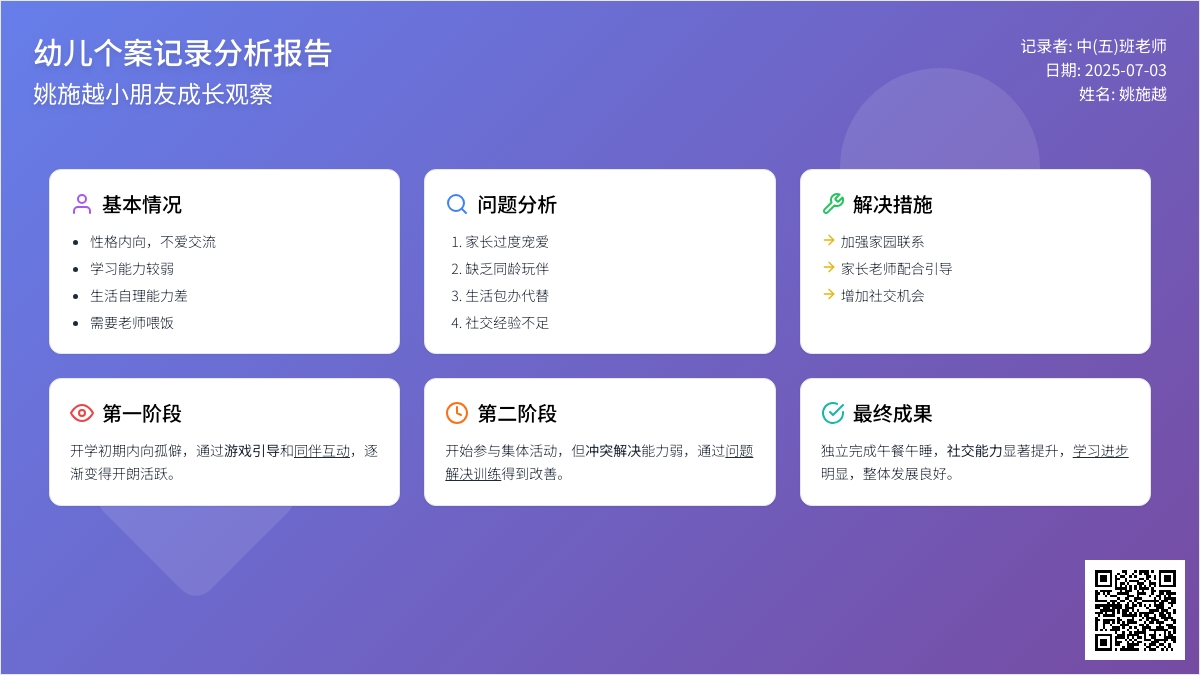 案例:幼 儿 个 案 记 录