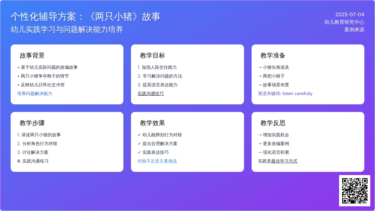 案例：个性化辅导方案：《两只小猪》故事