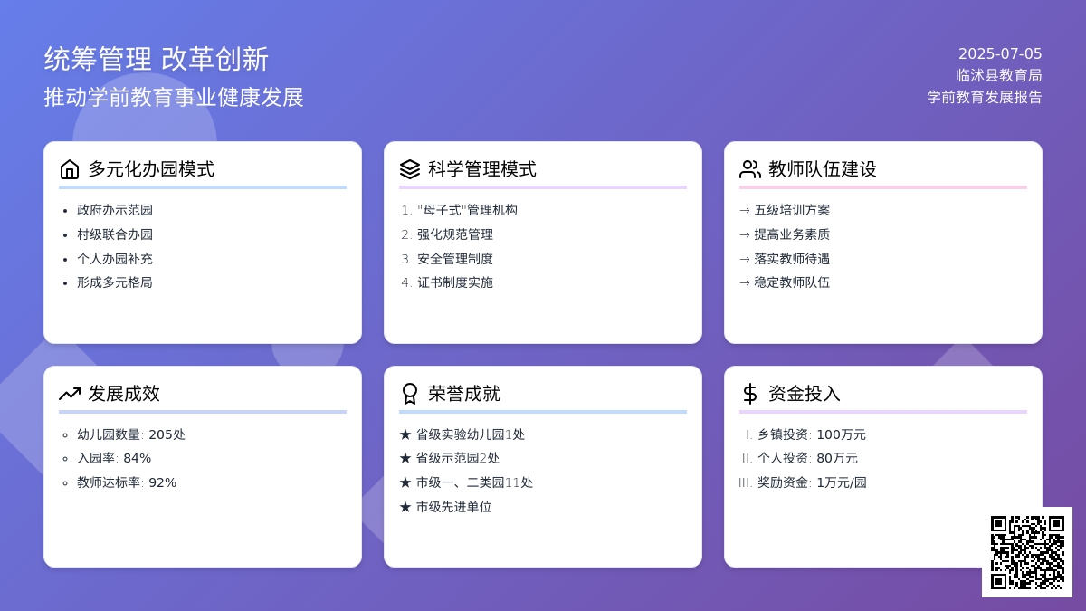 统筹管理 改革创新 推动学前教育事业健康发展