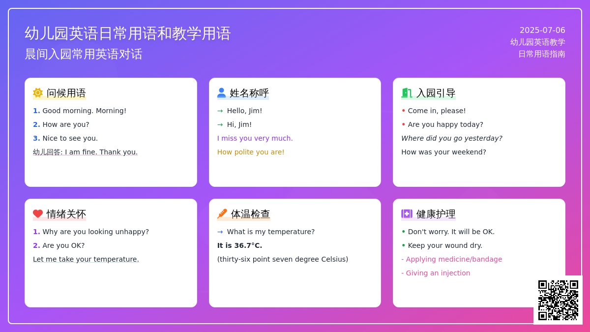 幼儿园英语日常用语和教学用语