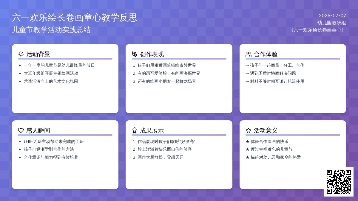 幼儿园儿童节反思《六一欢乐绘长卷画童心》活动小结