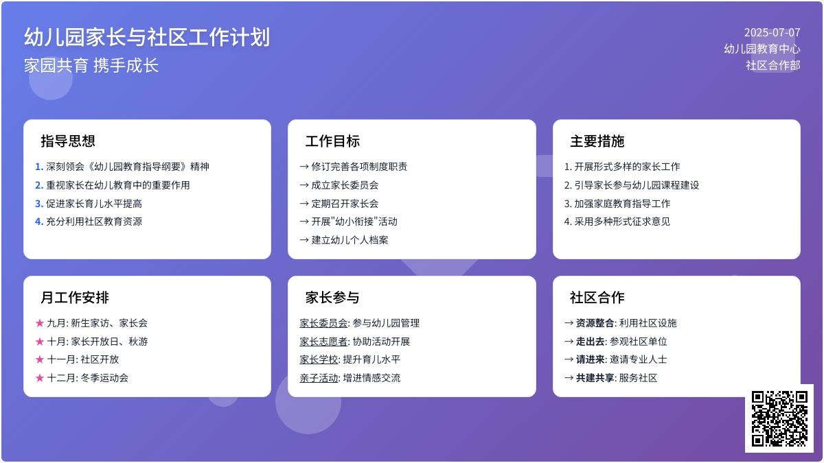 幼儿园家长与社区工作计划4篇