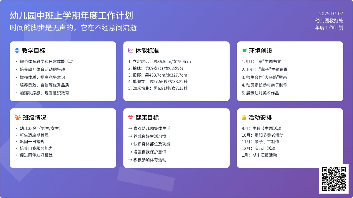 幼儿园中班上学期年度工作计划
