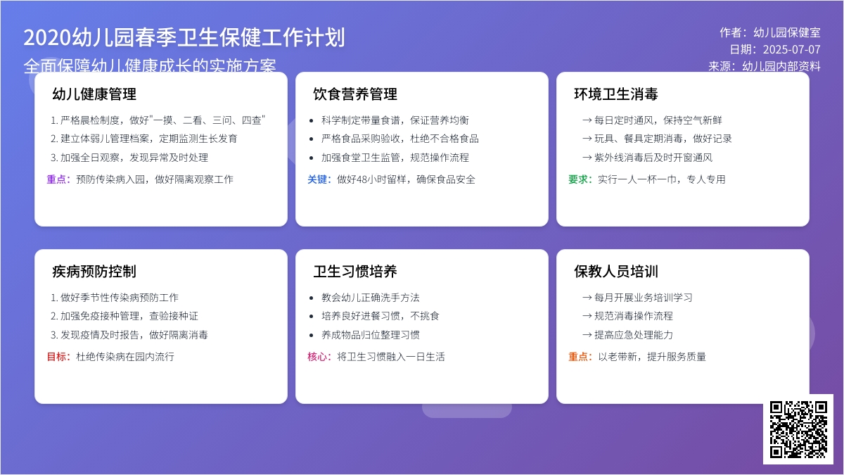 2020幼儿园春季卫生保健工作计划