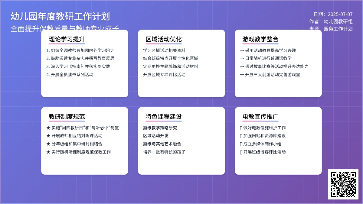 幼儿园年度教研工作计划