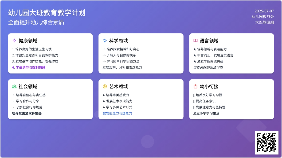幼儿园大班教育教学计划