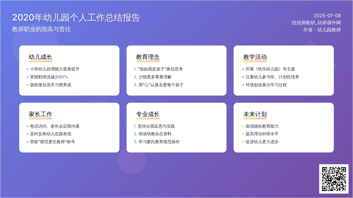 2020年幼儿园个人工作总结报告