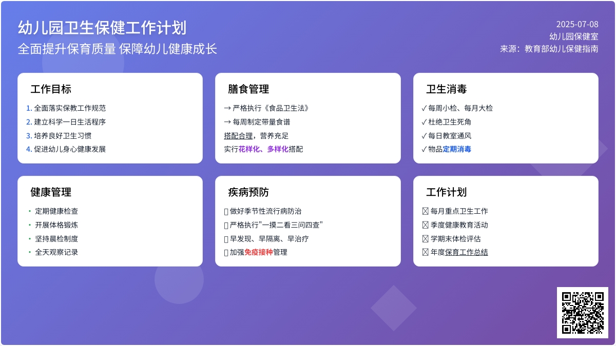 2021年幼儿园卫生保健工作计划大全