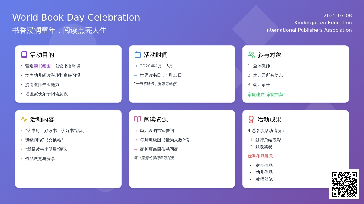 幼儿园世界读书日活动方案2020