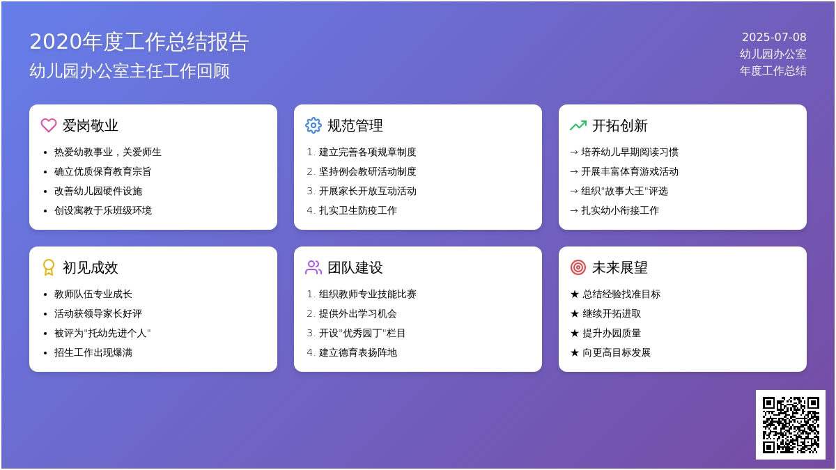 2020年幼儿园办公室主任工作总结范文