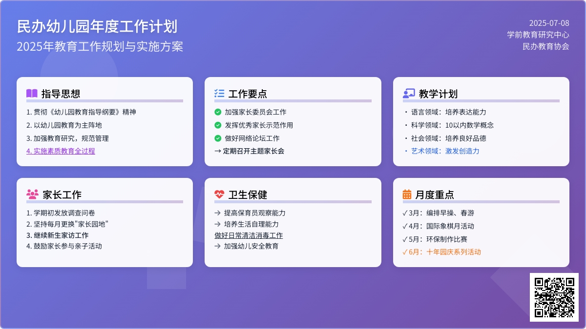 2021年民办幼儿园工作计划